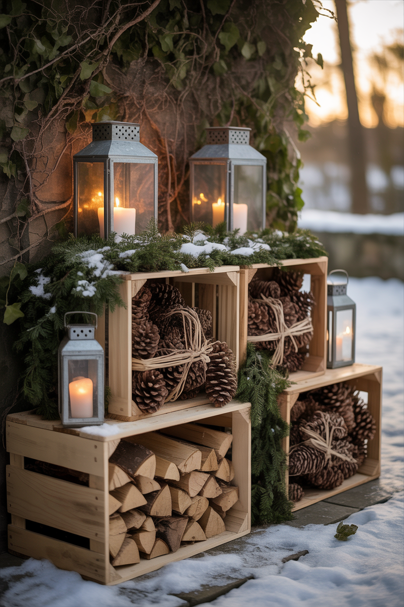 Wooden Crates & Pinecone Accents