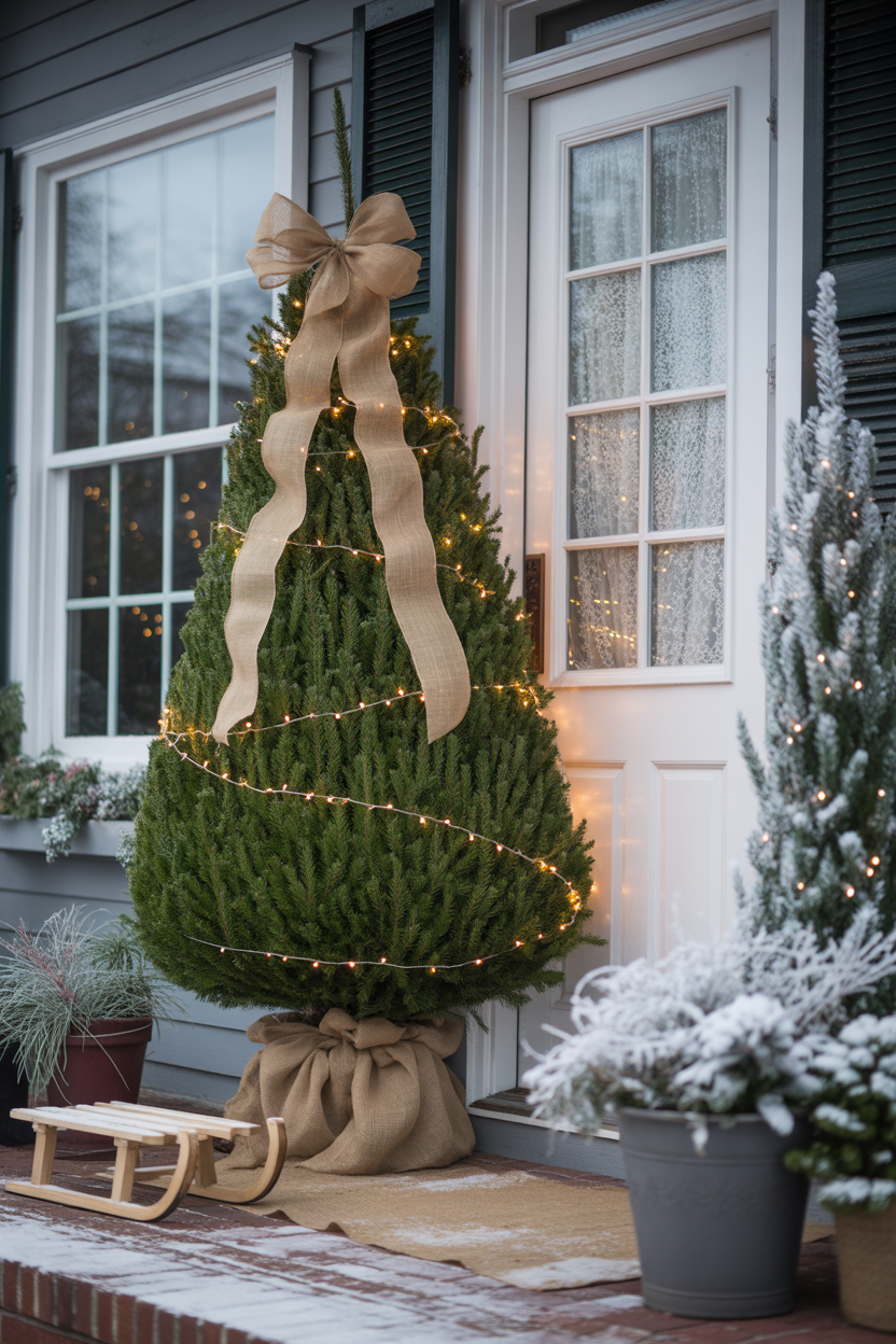 Christmas Tree & Burlap Ribbon Bow