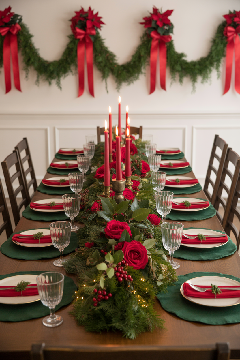 Classic Red & Green Christmas Dining Room