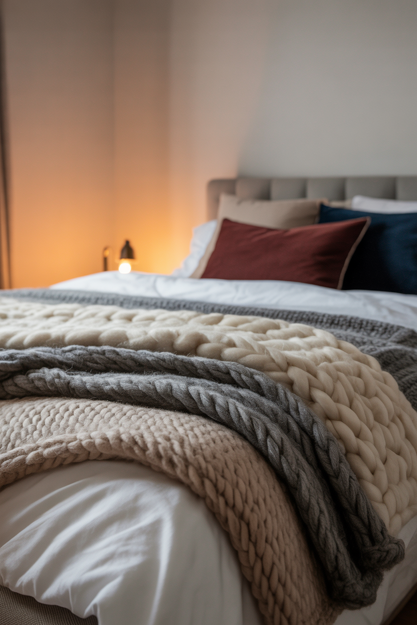 Layered Blankets on a Bed