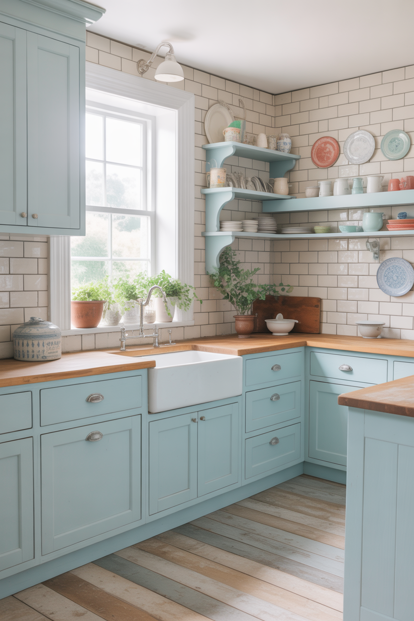 Pastel Blue Cottage Kitchen