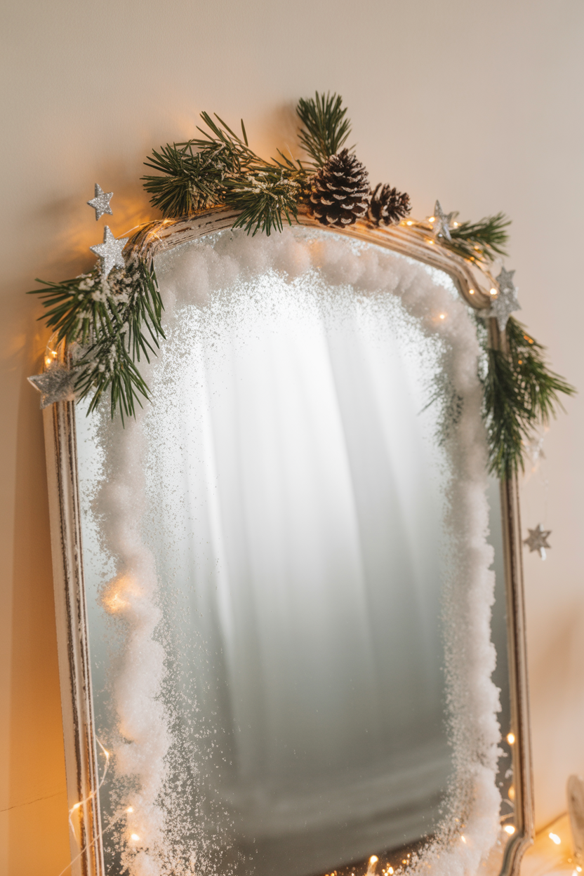 Frosted Mirror with Holiday Accents