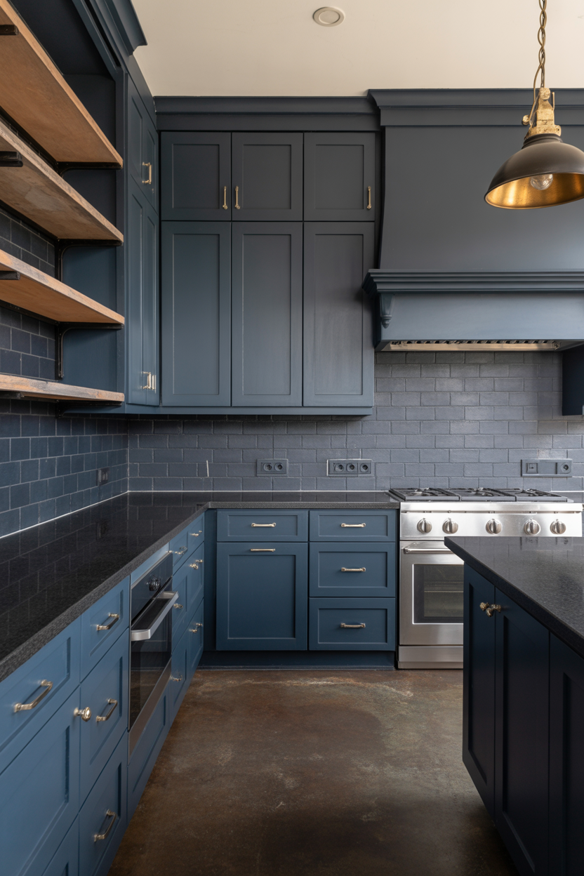 Dark Blue Industrial Chic Kitchen