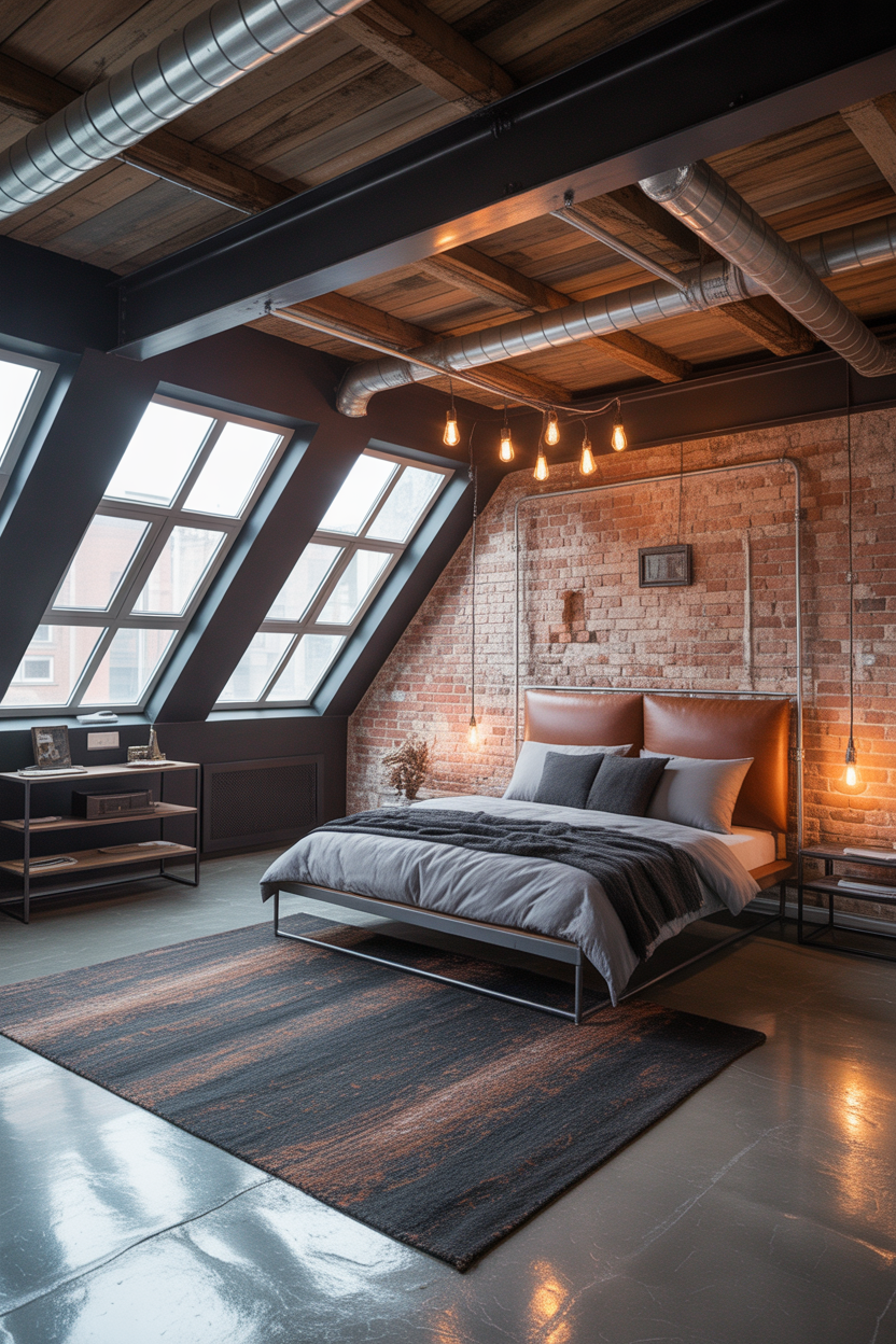 Industrial Loft Attic Bedroom