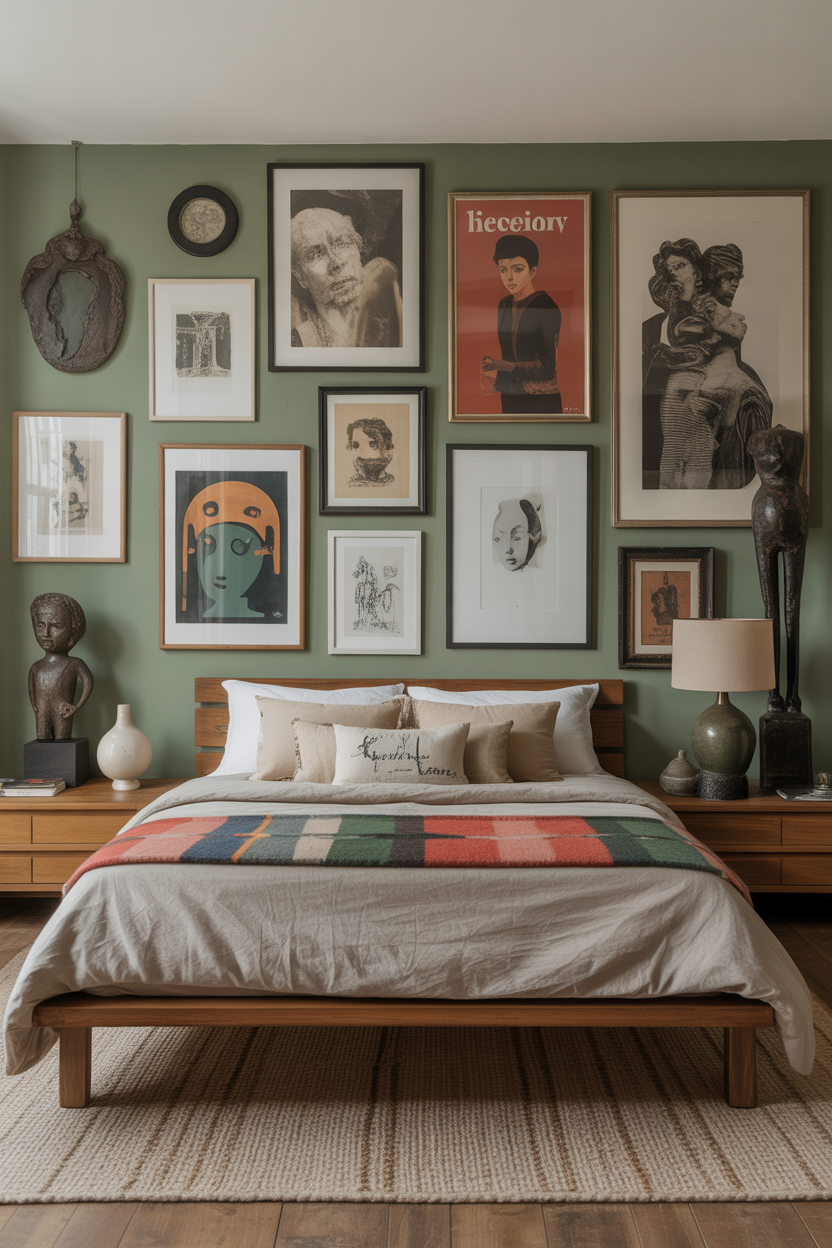 Sage Green Art Gallery Bedroom
