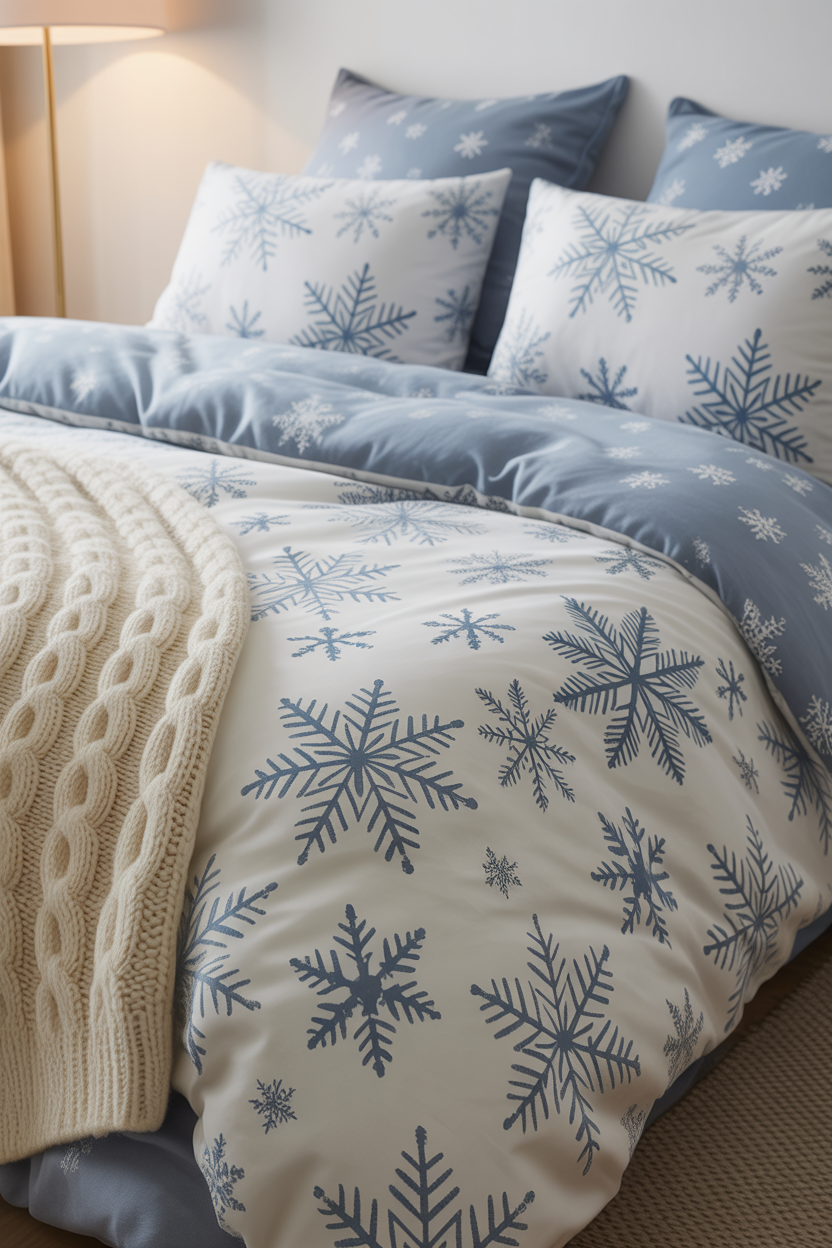 Winter-Inspired Bedding with Snowflakes