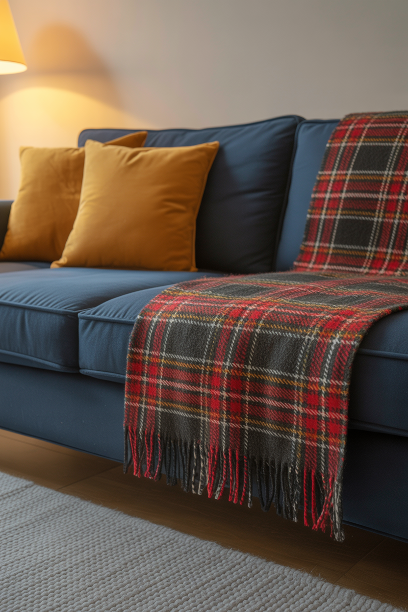 Plaid Throw Blanket Over a Sofa