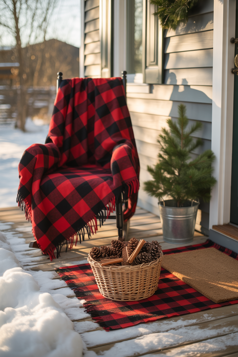 Red Plaid & Pine Cone Welcome