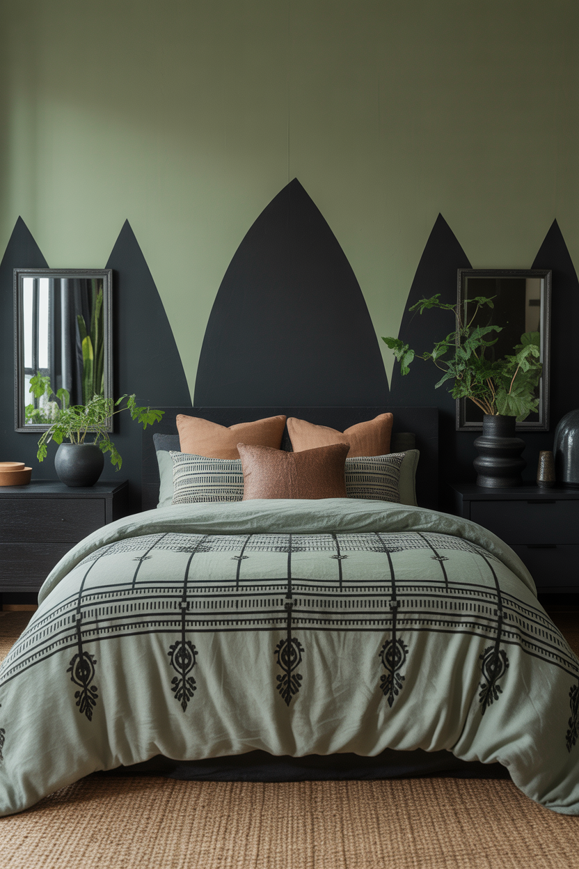 Sage Green & Black Contrast Bedroom