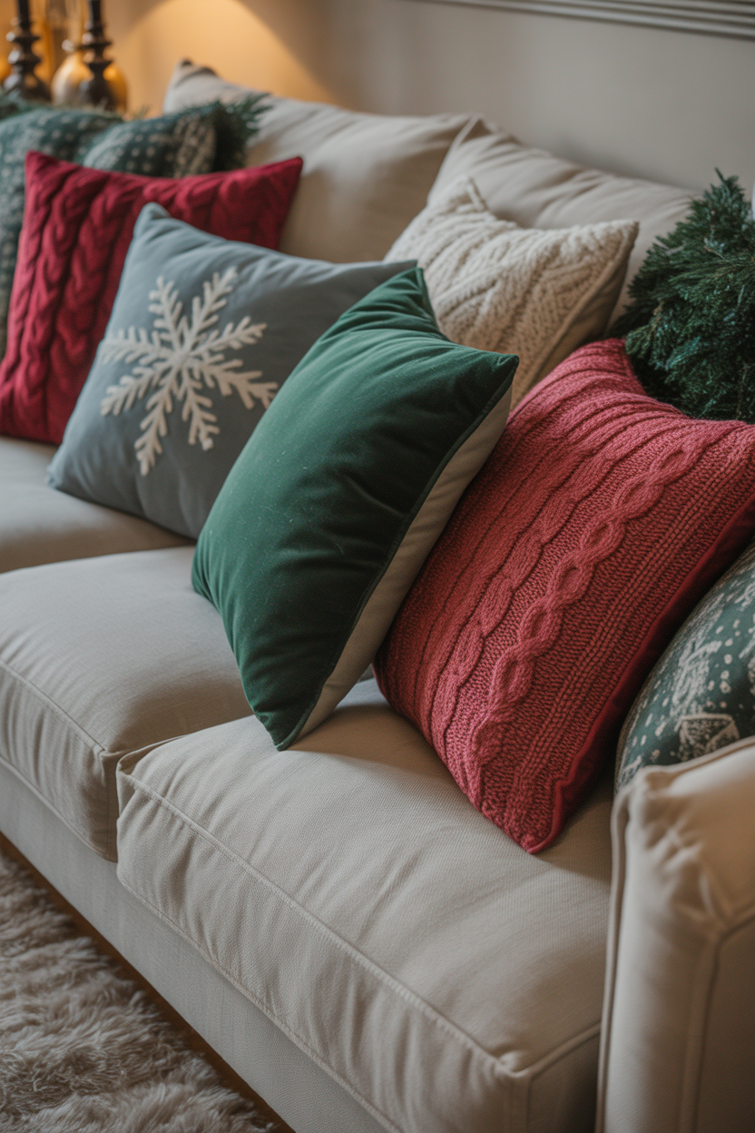 Layered Throw Pillows on a Sofa