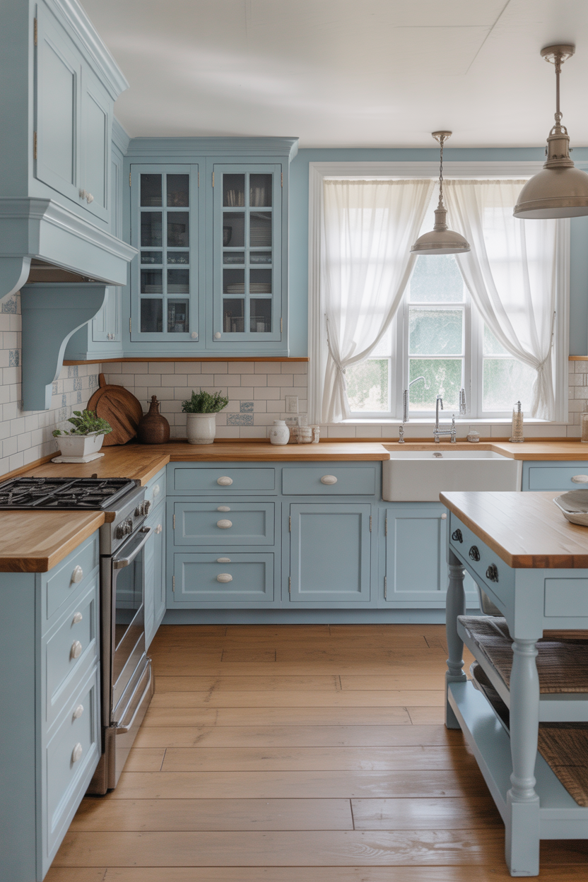 Sky Blue Farmhouse Kitchen