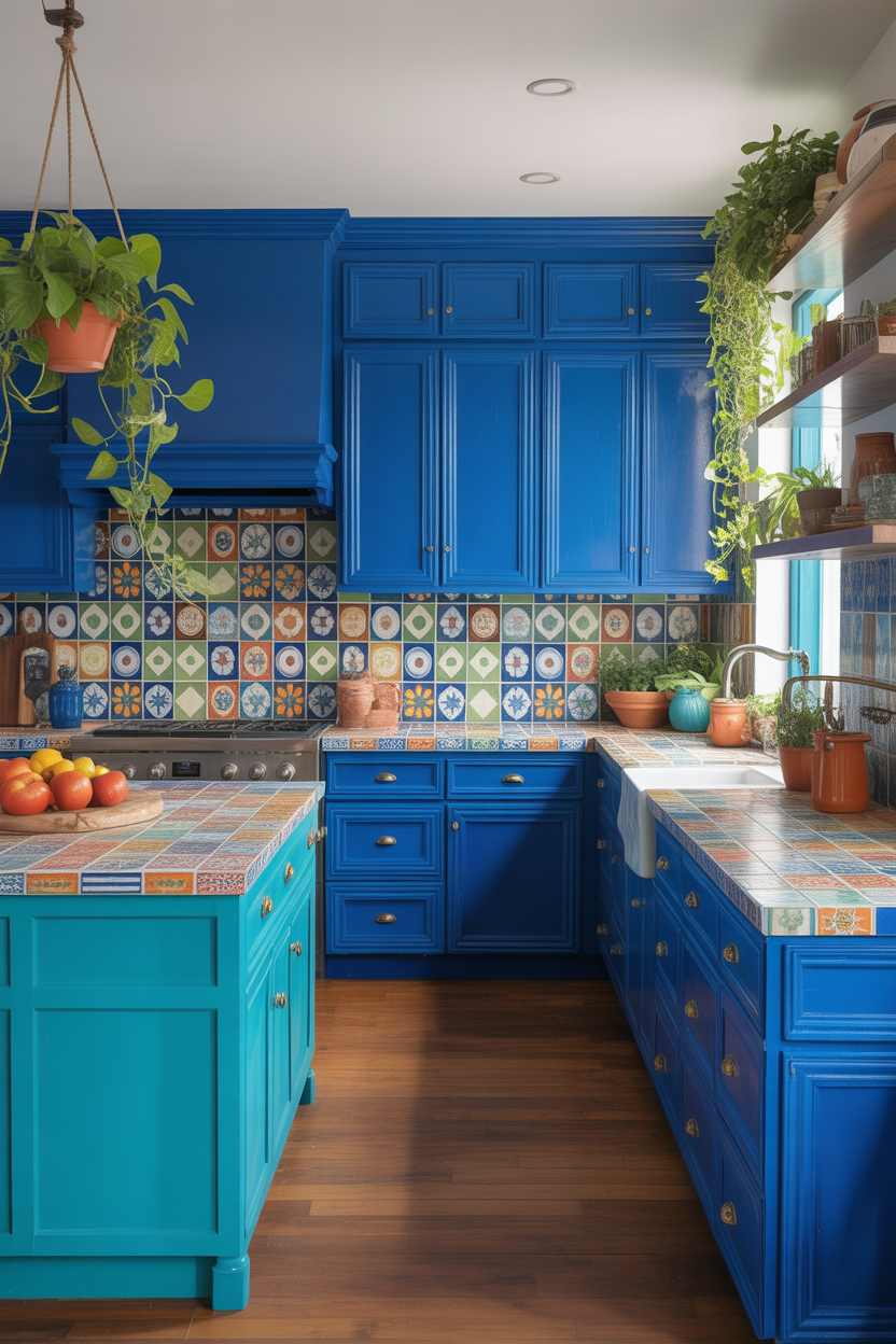 Bright Blue Boho Kitchen