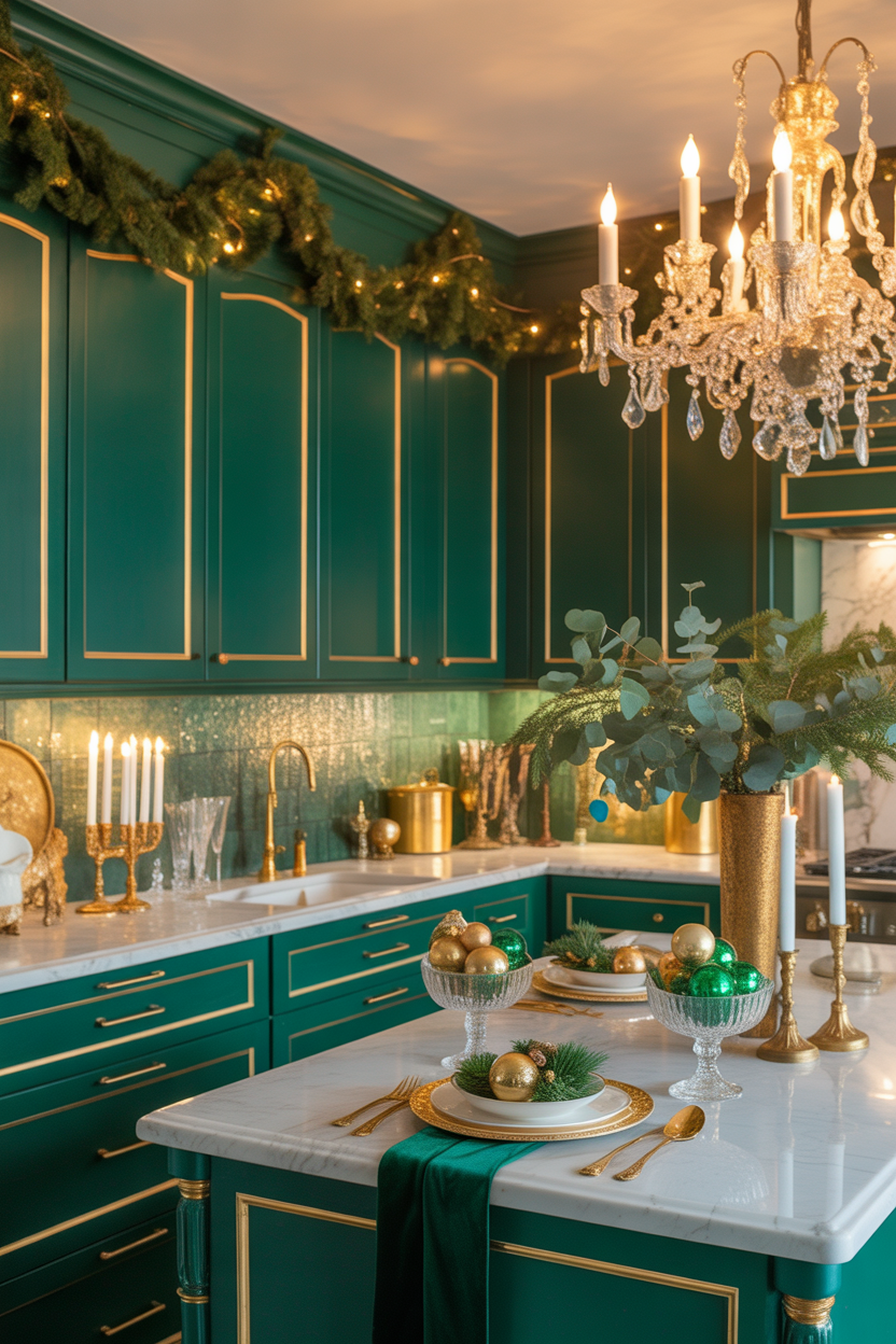 Elegant Emerald Christmas Kitchen