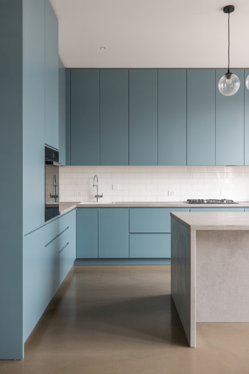Muted Blue Contemporary Kitchen