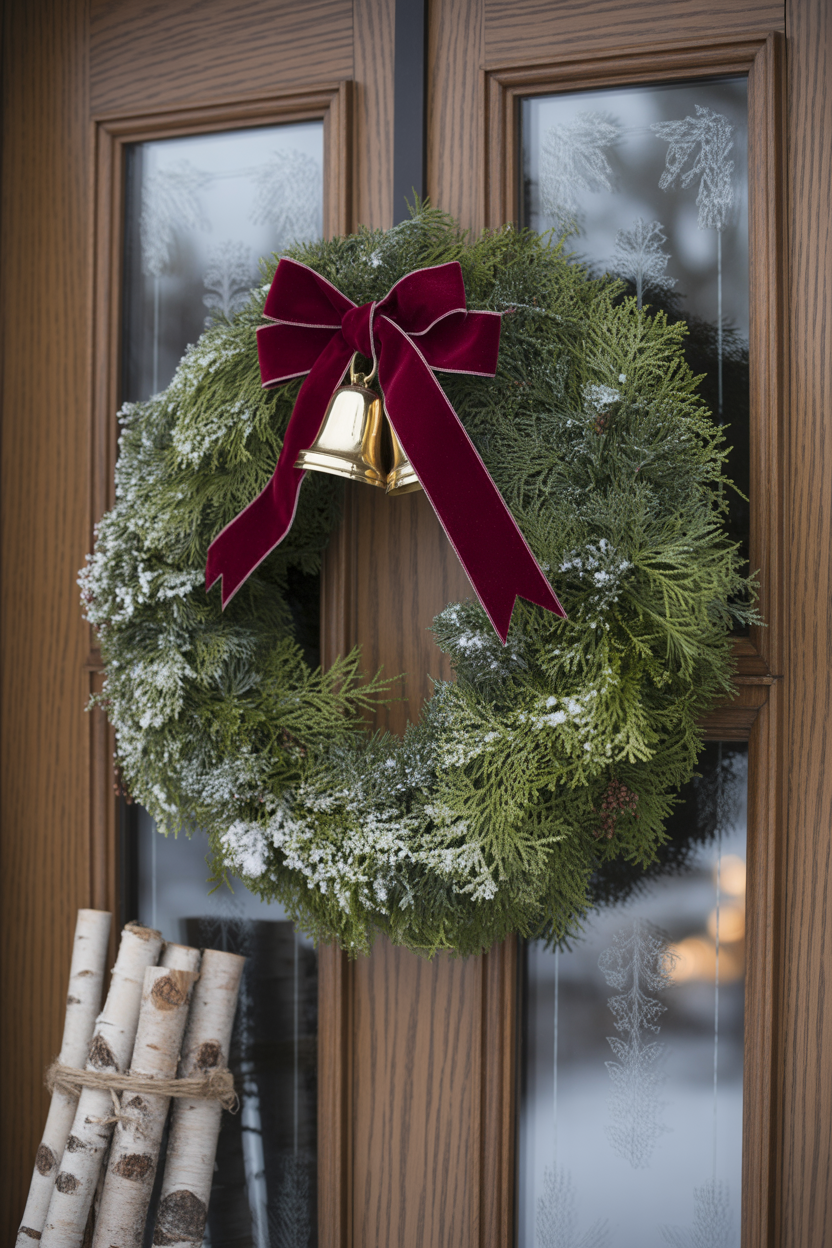 Frosted Wreath with Velvet Ribbon