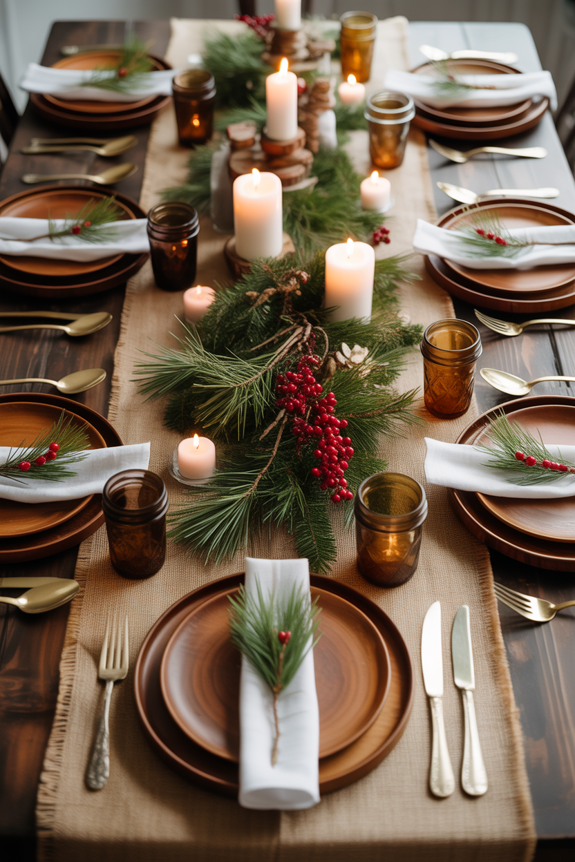 Rustic Cabin Christmas Table Setting