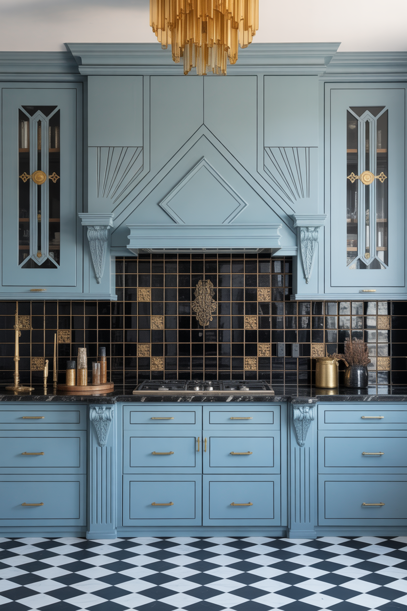 Soft Blue Art Deco Kitchen
