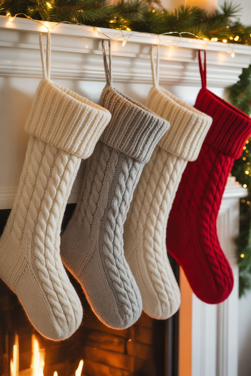 Knitted Woolen Stockings on the Mantel