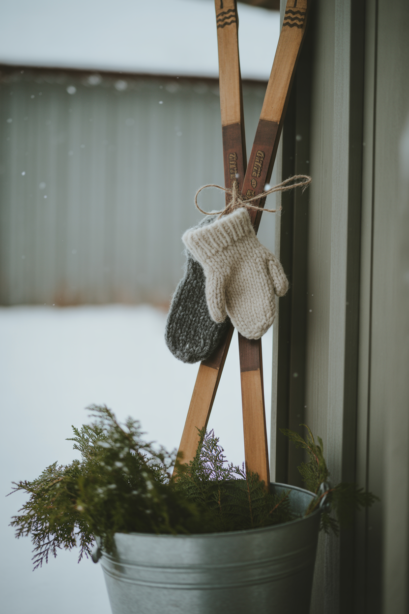 Snowy Skis & Knit Mittens Display