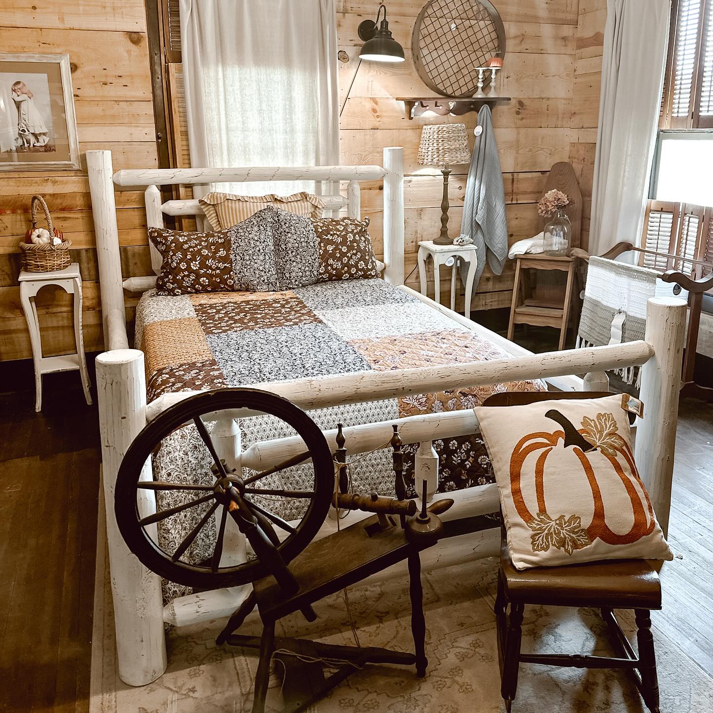 24. Vintage Typewriter and Botanical Prints Accentuating a Cozy Farmhouse Nook