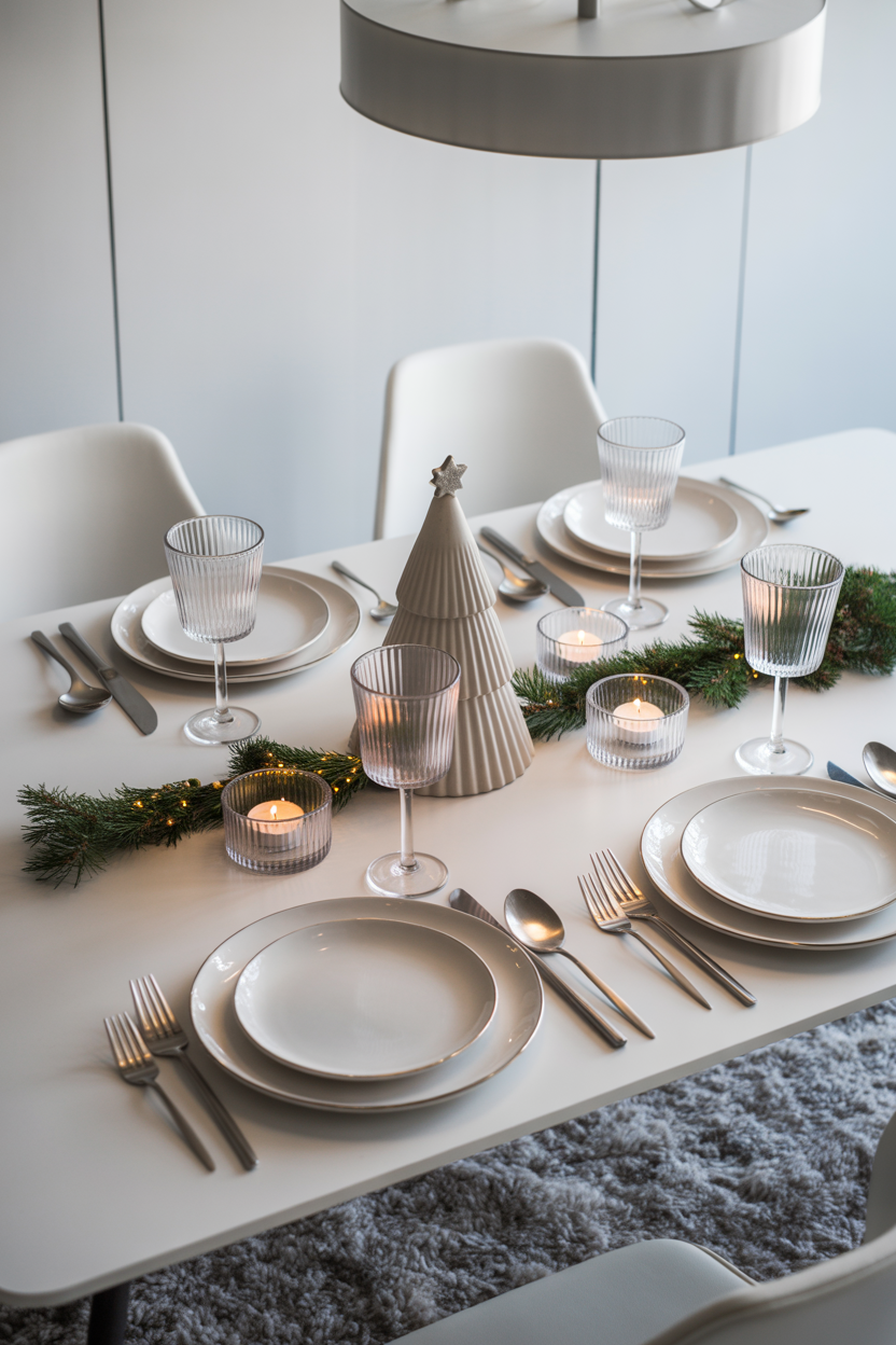 Nordic-Inspired White and Silver Dining Table