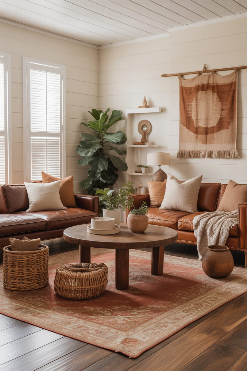 Boho Farmhouse with Wood Accents and Earthy Tones