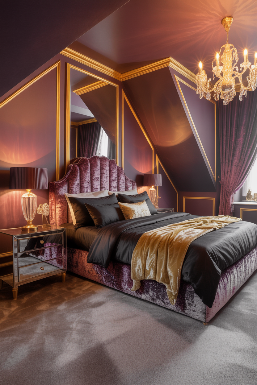 Glamorous Attic Bedroom with Velvet Accents