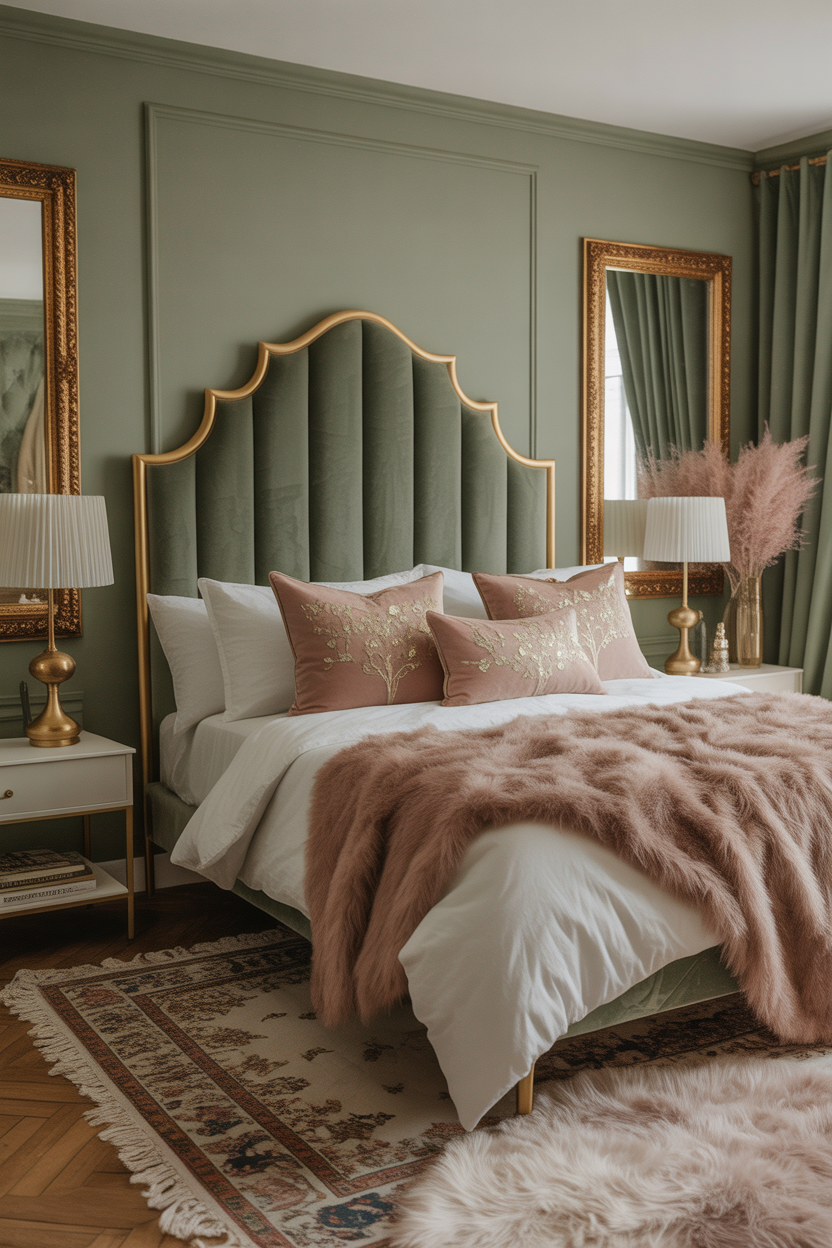 Sage Green & Gold Glam Bedroom