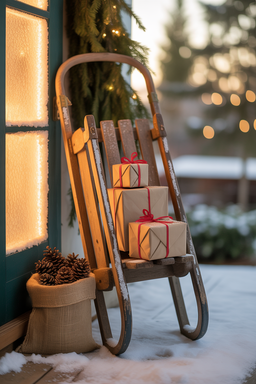 Rustic Sled & Wrapped Gifts
