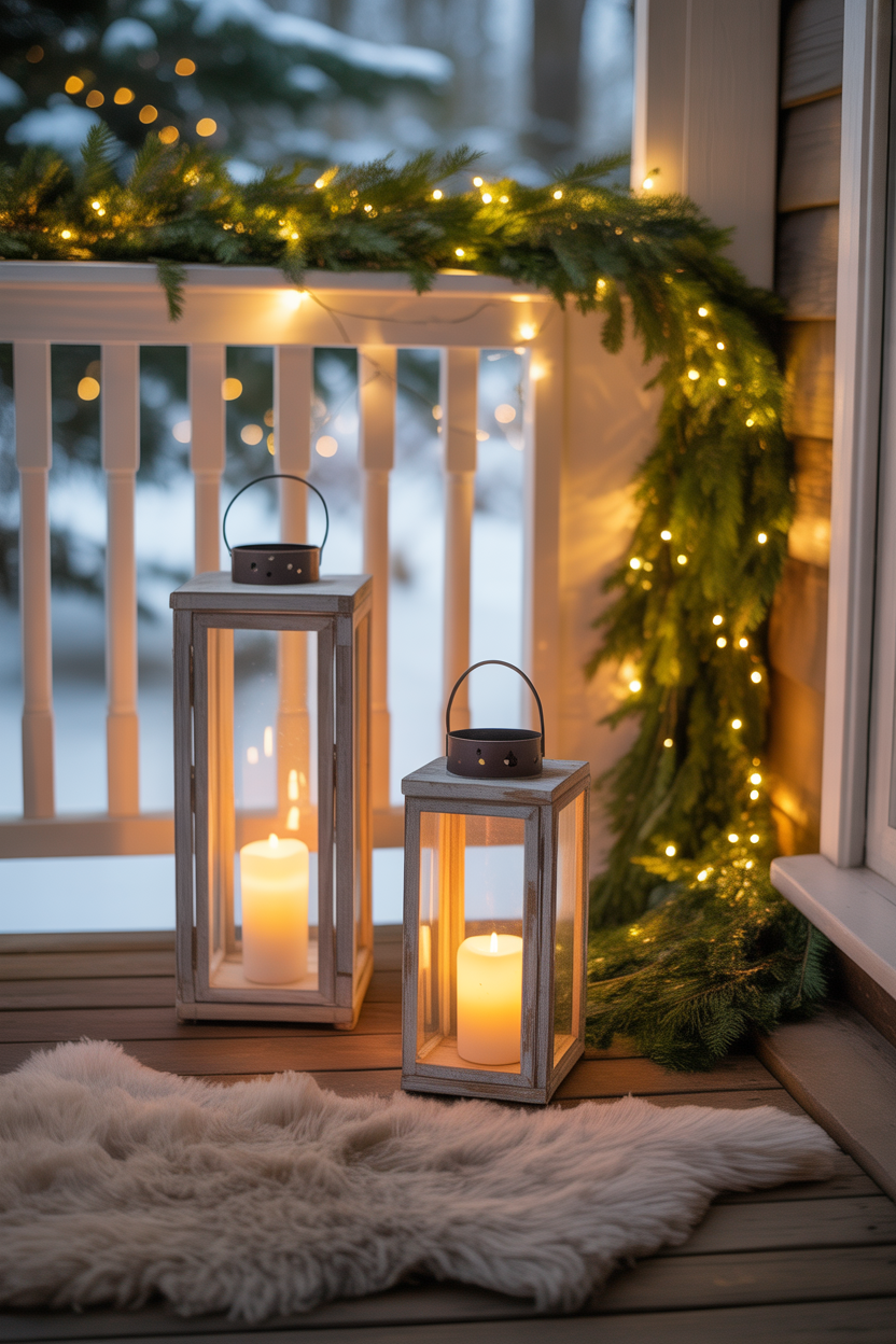 Rustic Wooden Lanterns on the Porch