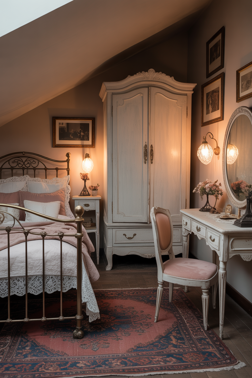 Vintage Attic Bedroom with Antique Decor