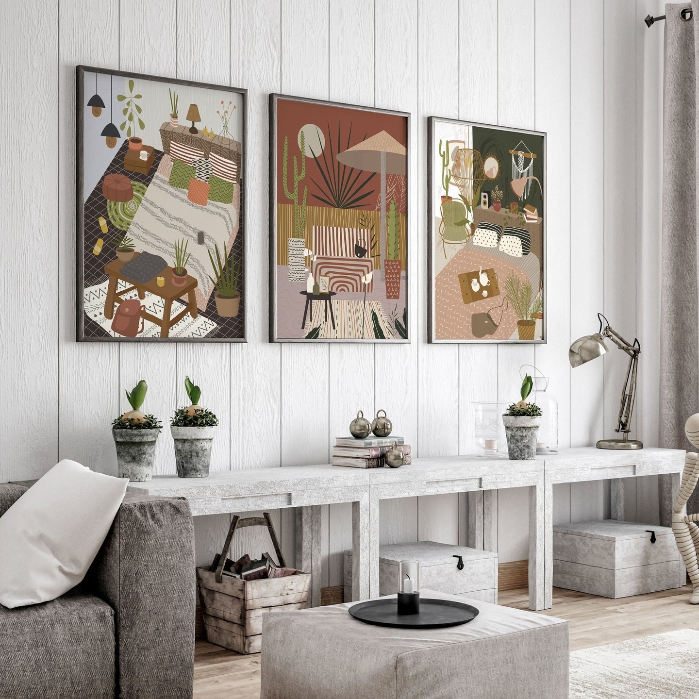20. a Trio Of Framed Maps and a Single Red Rose on a White Wall