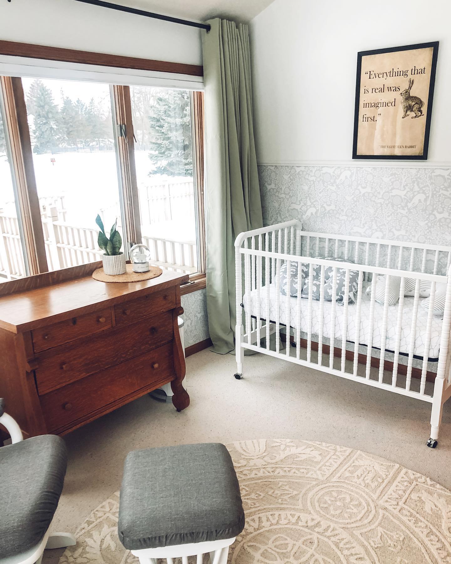 44. Soft Moss Blanket and Moonlit Lullaby Mobile In Sage Green Haven