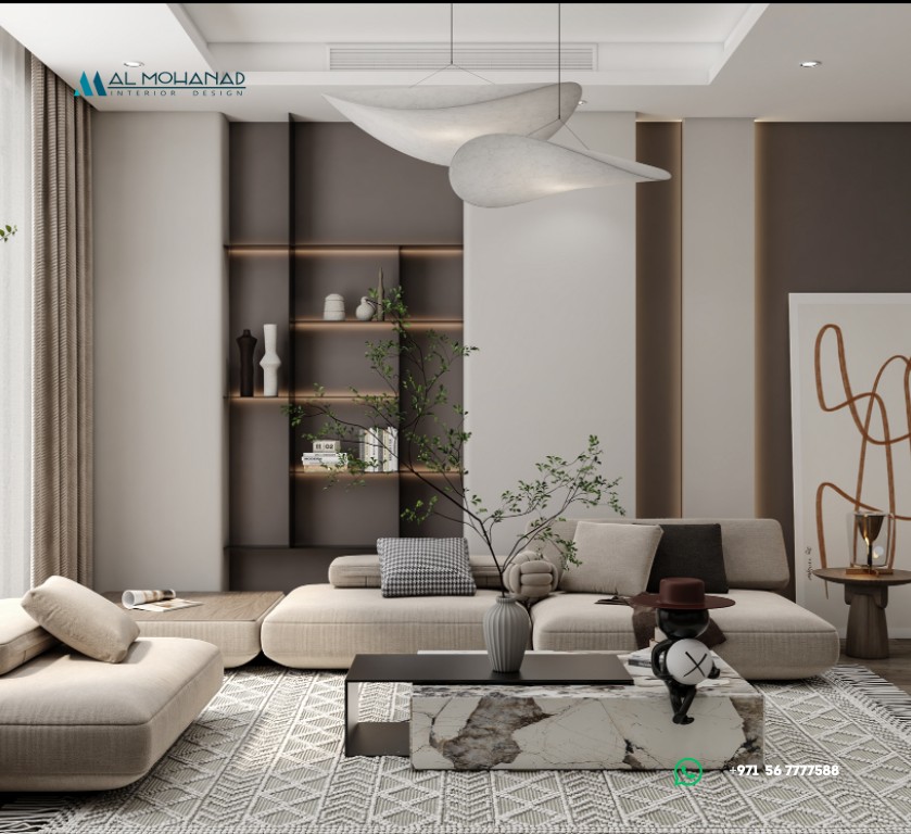 30. the Sapphire Velvet Sofa with Geometric Brass Coffee Table and Abstract Wall Art