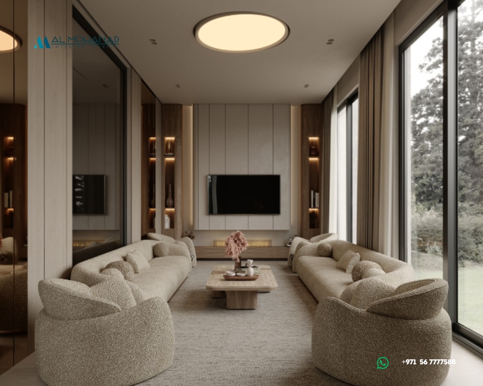 42. the Crimson Velvet Sofa with Geometric Sunburst Mirror In a Coastal Living Room