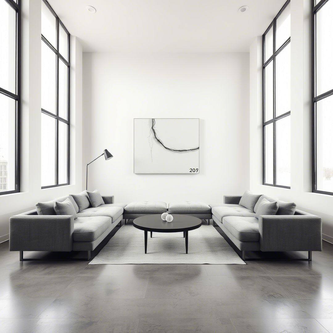9. Floating Shelf Geometry and Monochrome Serenity: a Living Room Transformation