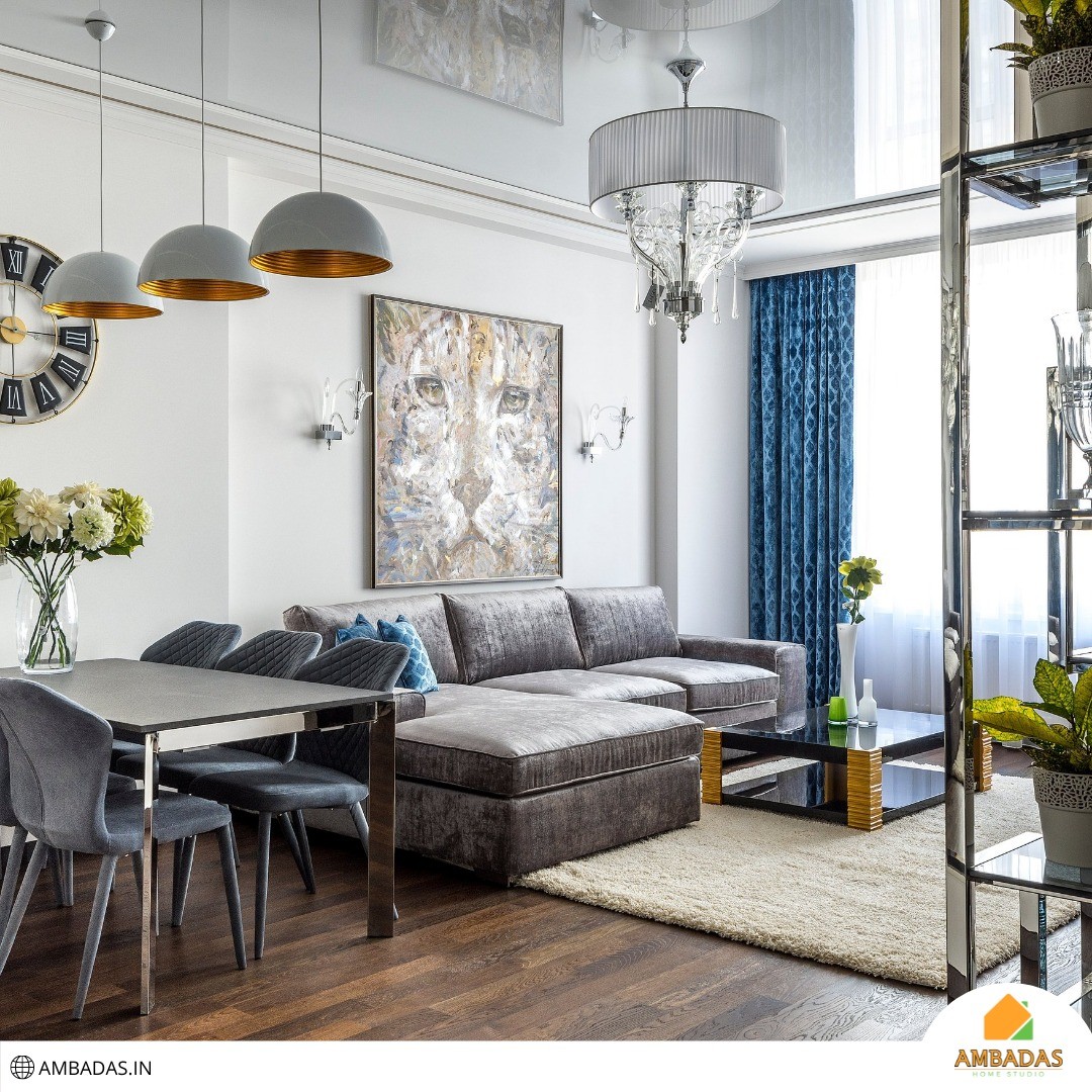 6. a Cobalt Blue Sofa Anchored by Geometric Terracotta Tiles