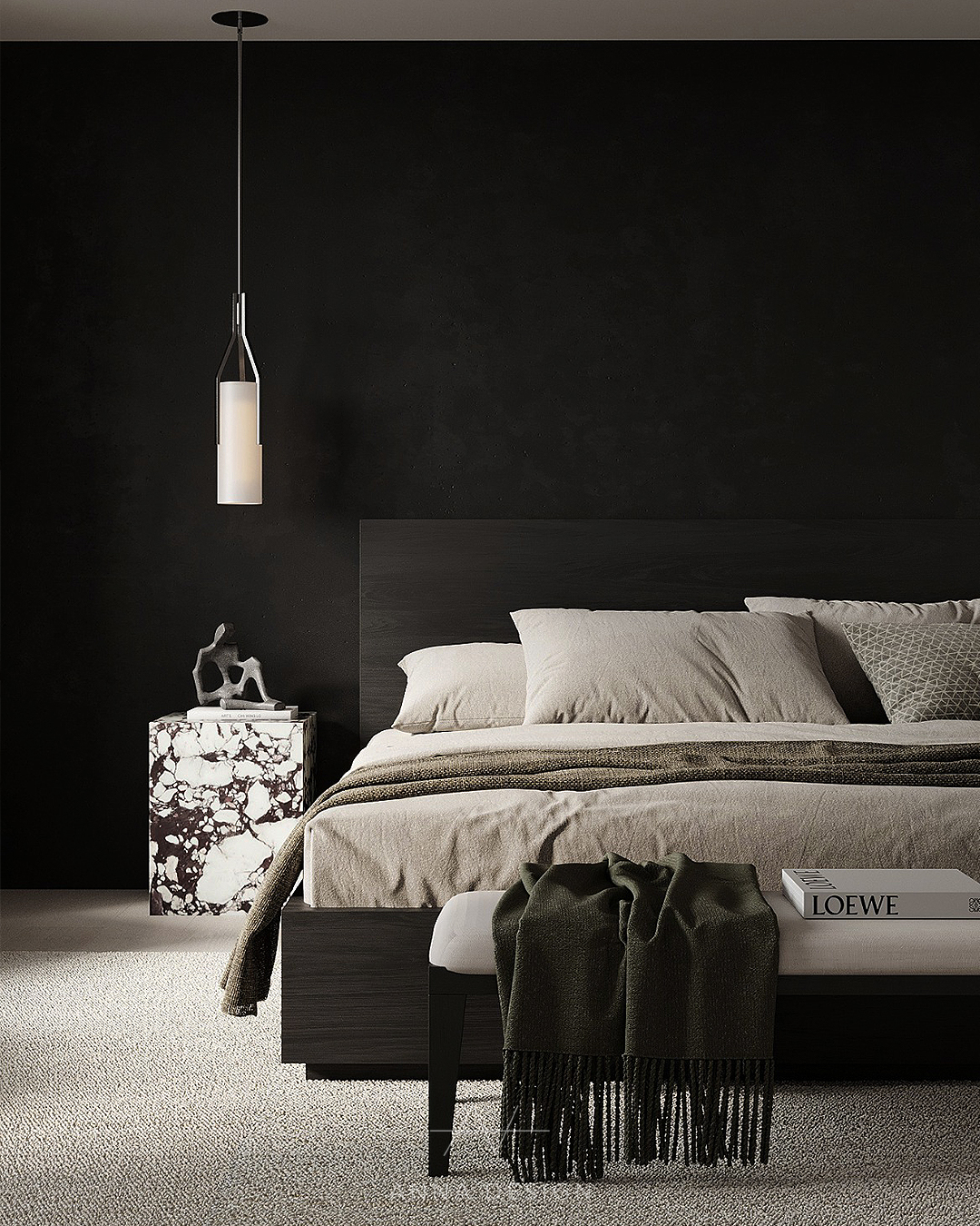 21. Midnight Velvet Canopy Over a Moonlit Ebony Bed