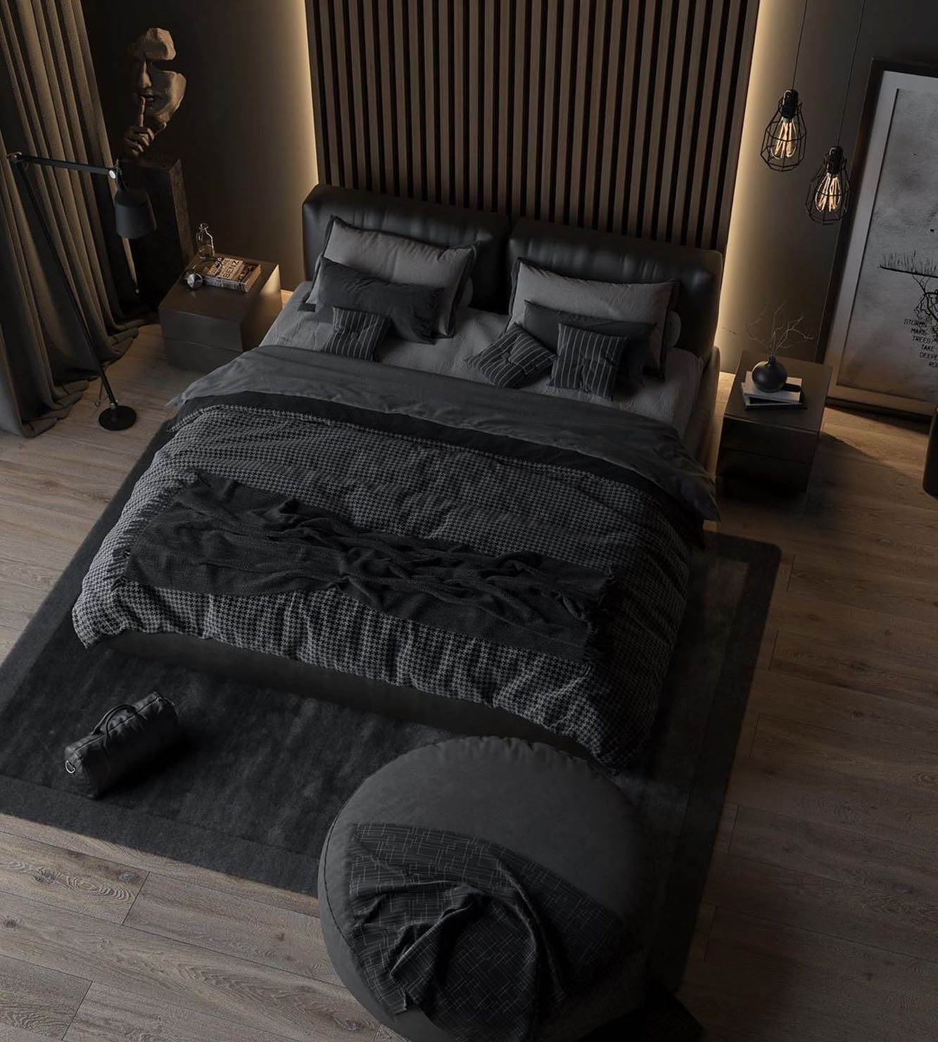 9. Midnight Indigo Waves: a Bedroom with a Moonlit Monochrome Palette
