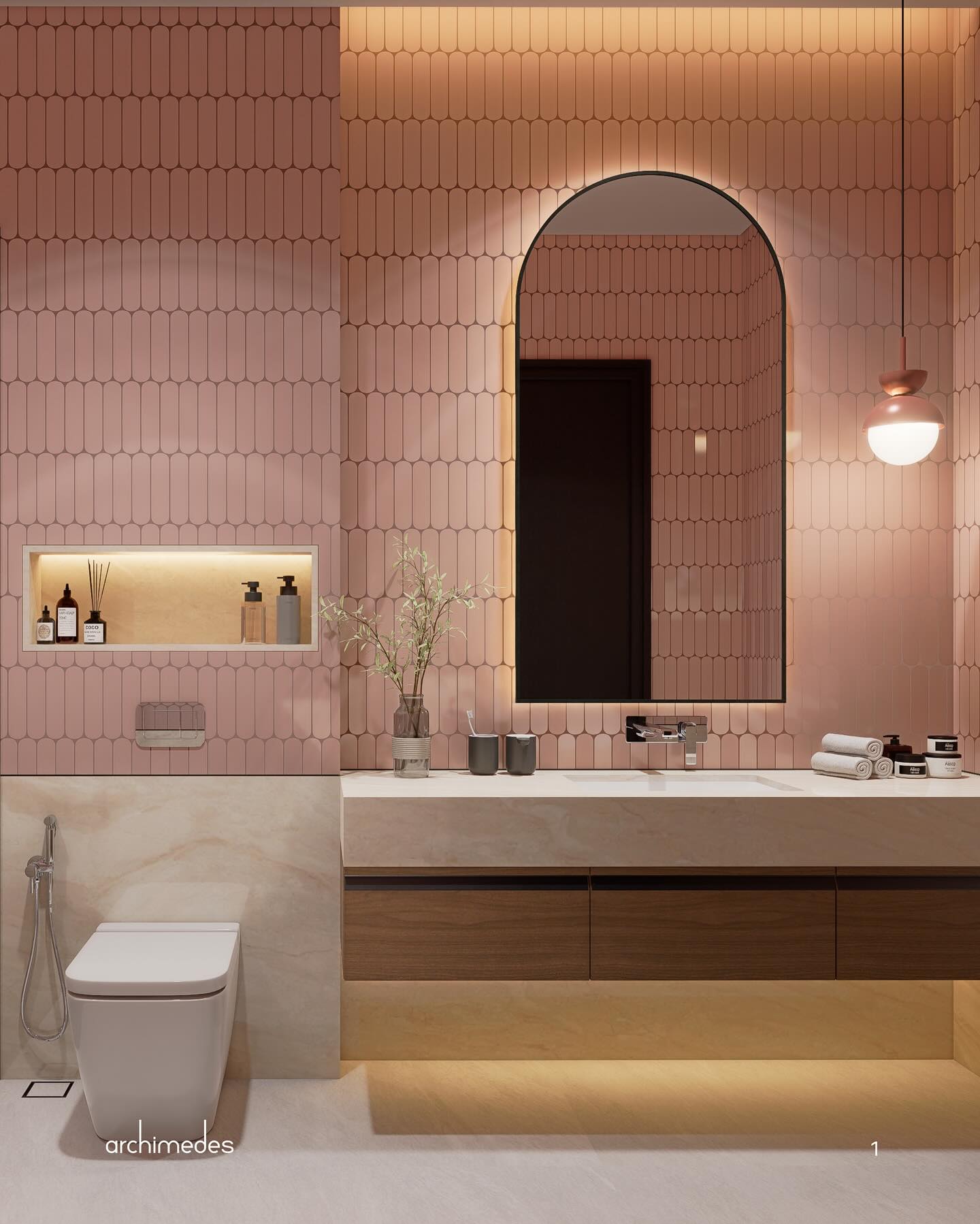 17. Frosted Glass Panels and Copper Piping In a Monochromatic Haven