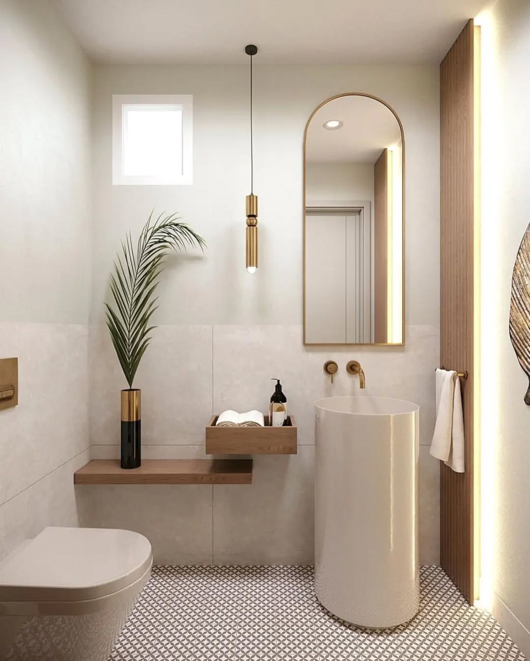 20. Moonlit Serenity: a Bathroom with Black and White Mosaic Tiles and a Floating Sink