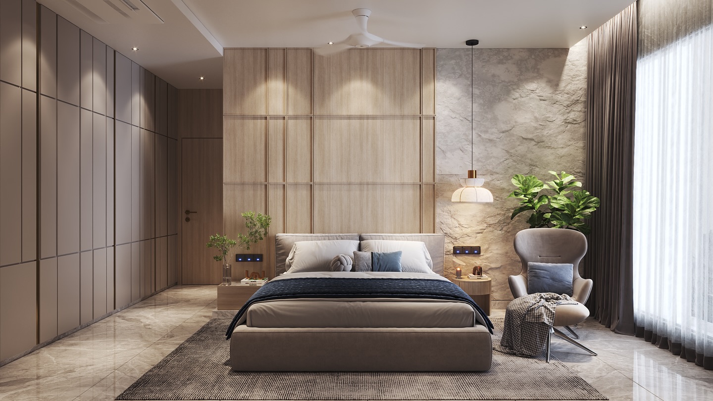 4. Velvet Canopy Bed with Geometric Wall Art In Sunlit Nook