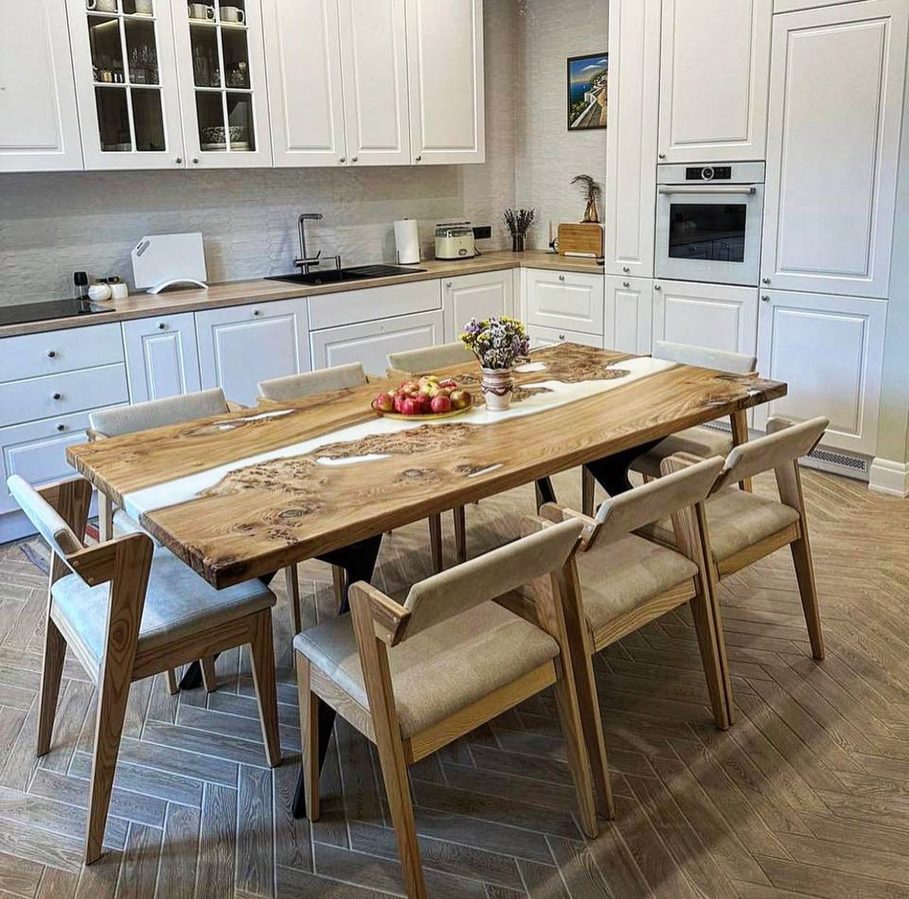11. Mid-century Minimalist with Geometric Inlay and Tapered Legs