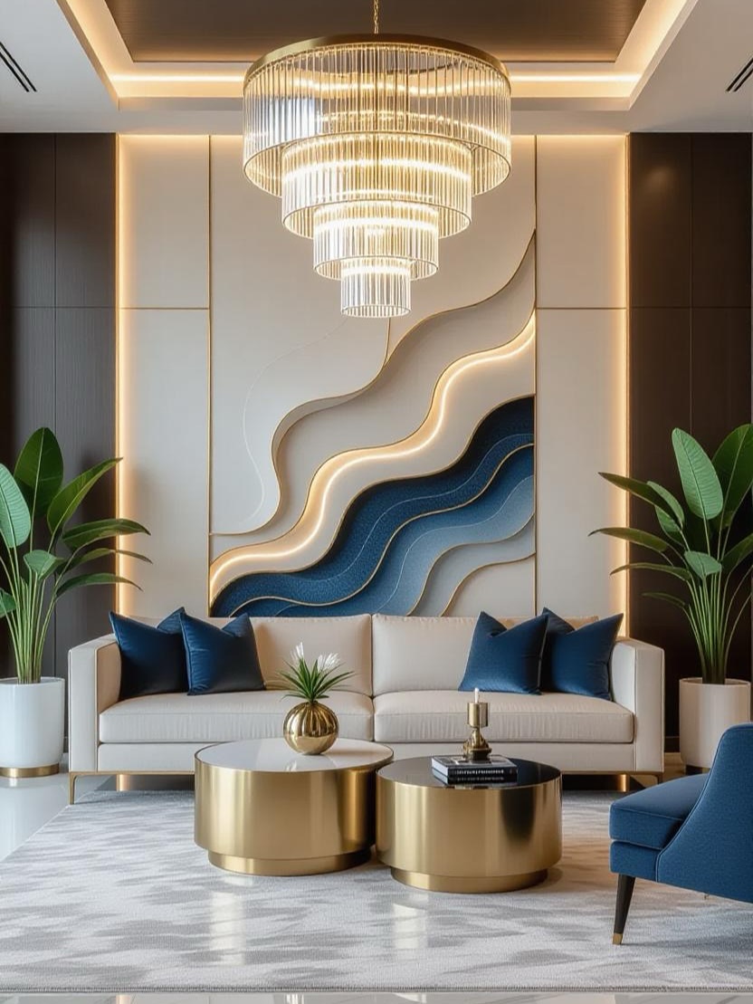 6. Vibrant Geometric Wall Art Meets Plush Velvet Sofa In Sunlit Oasis