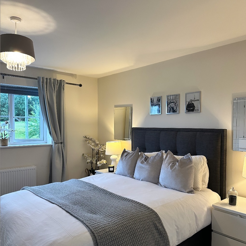 32. Moonlit Whisper Walls with Geometric Harmony Bedding In a Grey Haven