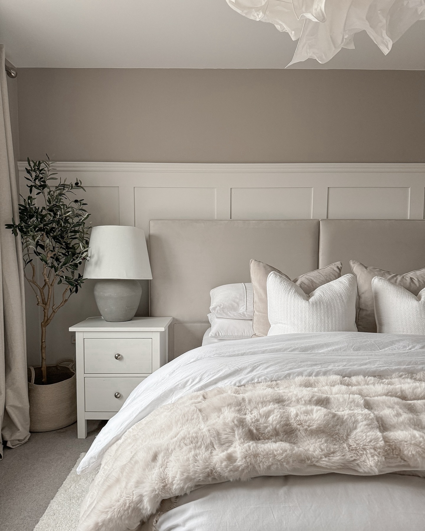 48. Moonlit Whisper Wall with Floating Nightstand and Geometric Accents