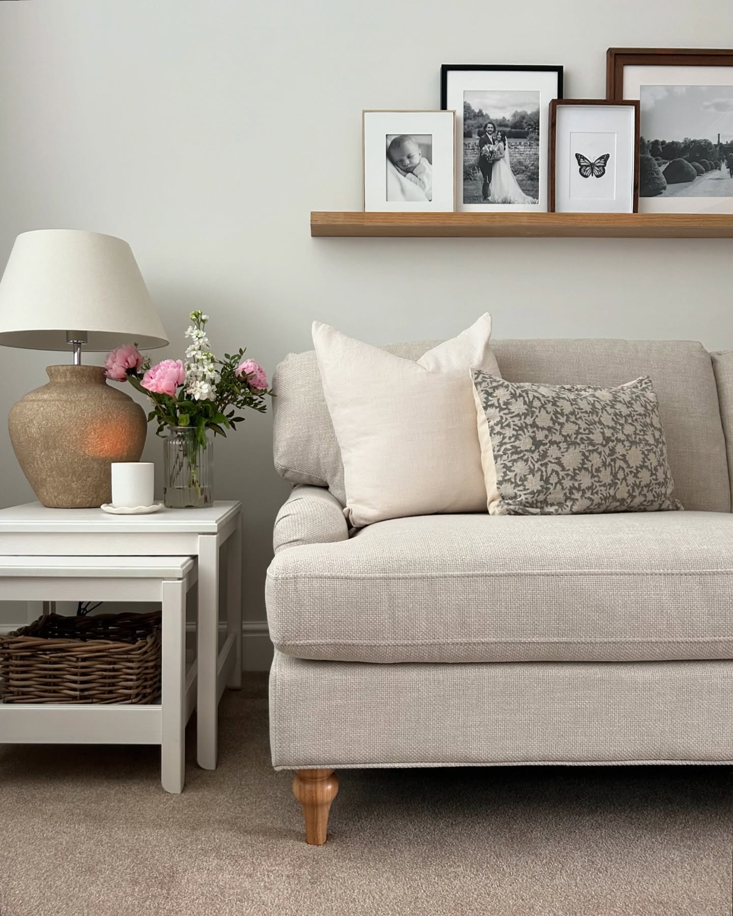 19. Soft Sage Serenity: a Living Room with Woven Textures and Geometric Accents
