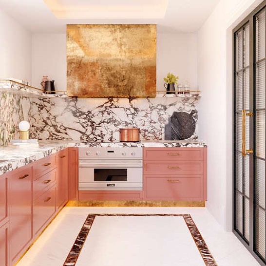 39. Neon Pink Retro Refrigerator Meets Modern Minimalism In a Kitchen Oasis