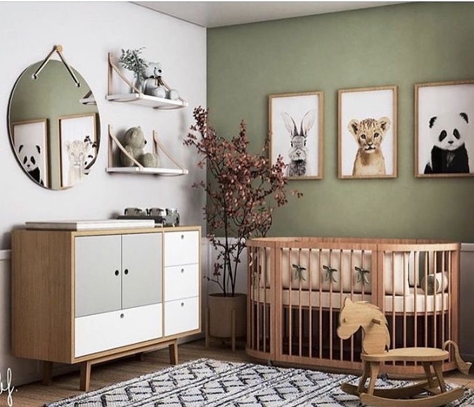 27. Crisp White Crib and Geometric Mobile In a Softly Lit Corner