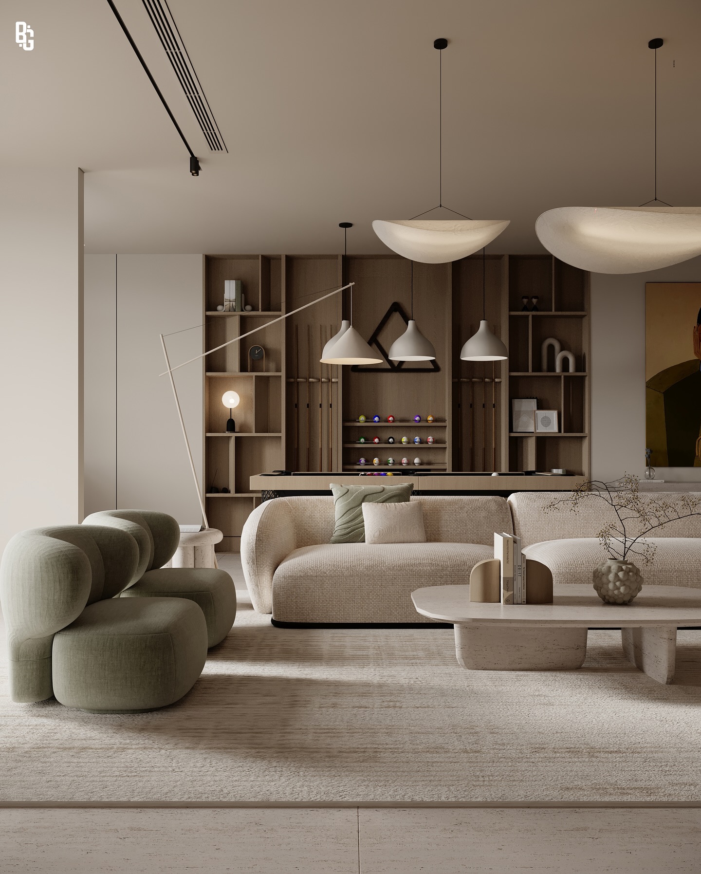 41. Velvet Cranes and Geometric Glow: a Living Room Fusion